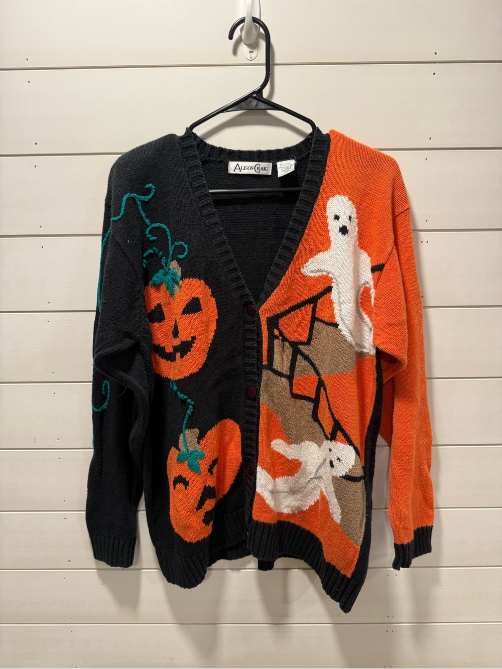 Vintage Halloween Pumpkin and Ghost Cardigan Sweater